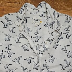 C&C California White and Black Bird Pattern Shirt